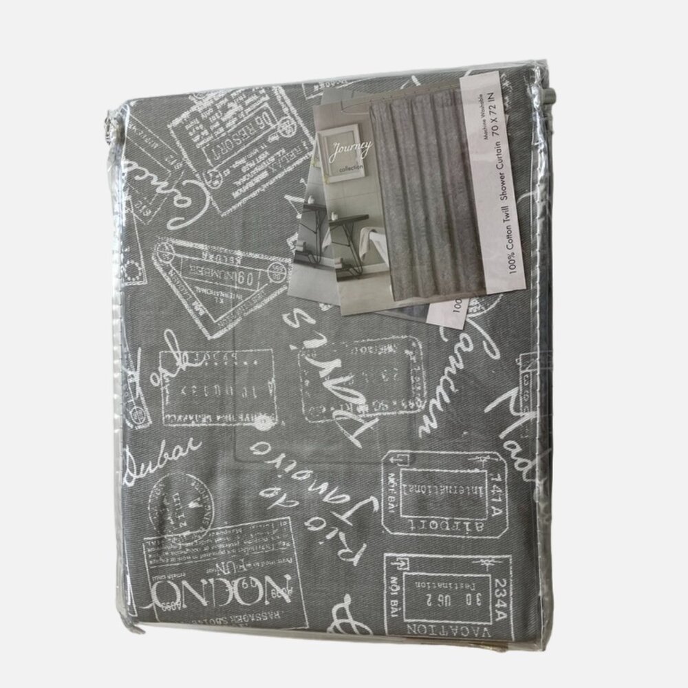 Journey collection shower curtain cotton gray print